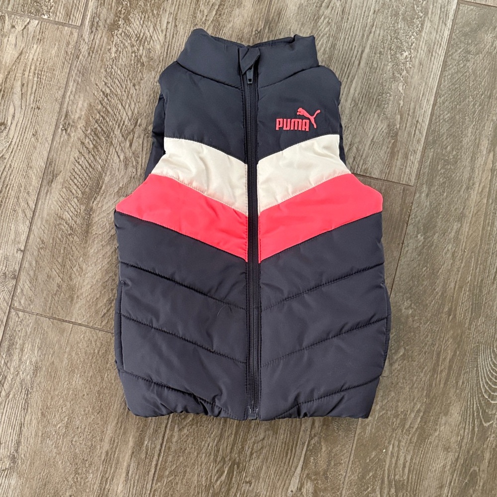 Puma Black and Pink Chevron Puffer Vest